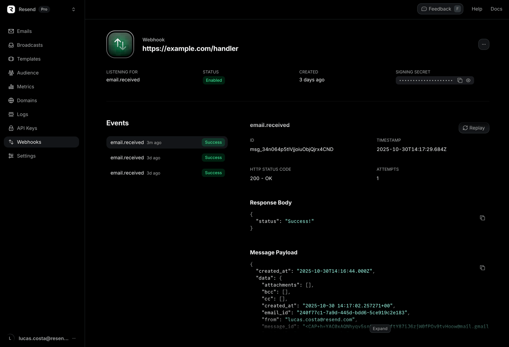 Managing Webhooks - Resend