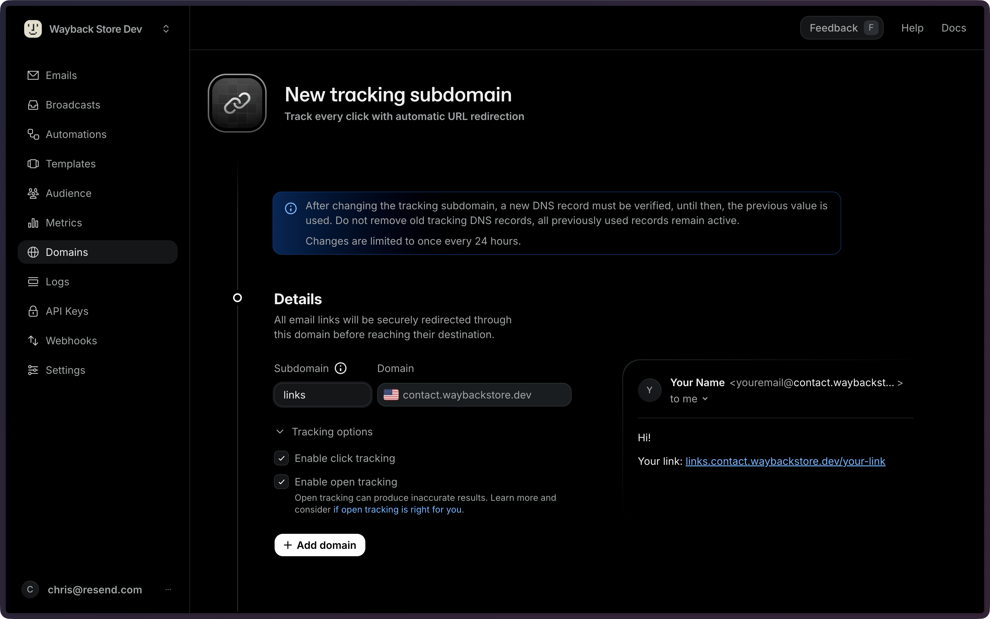 Open and Click Tracking - Resend