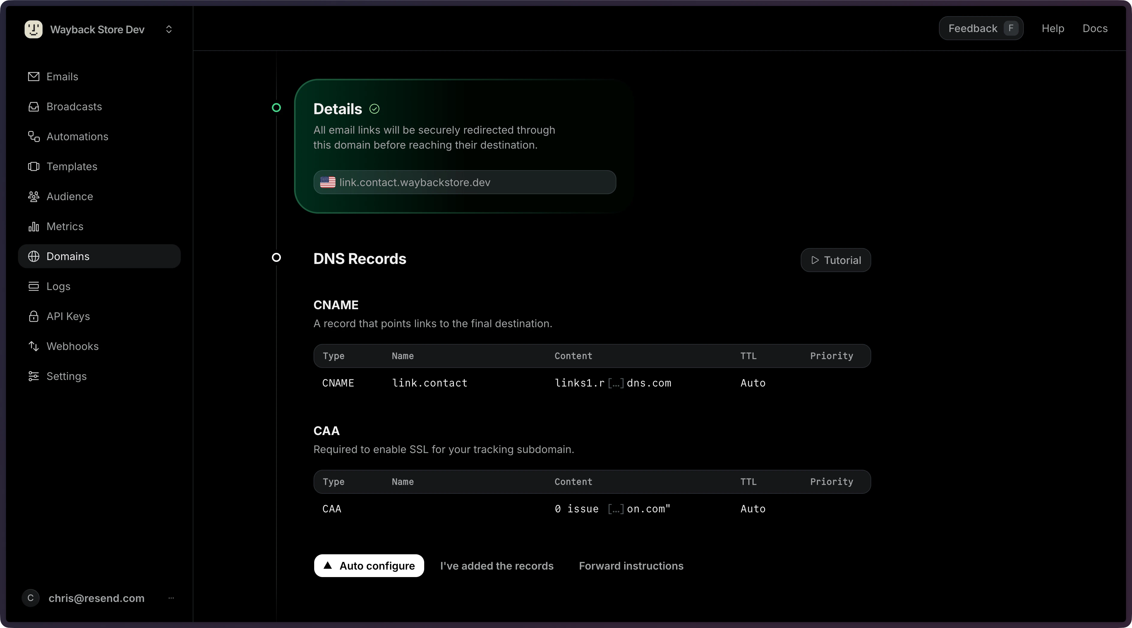 Add Custom Tracking Subdomain