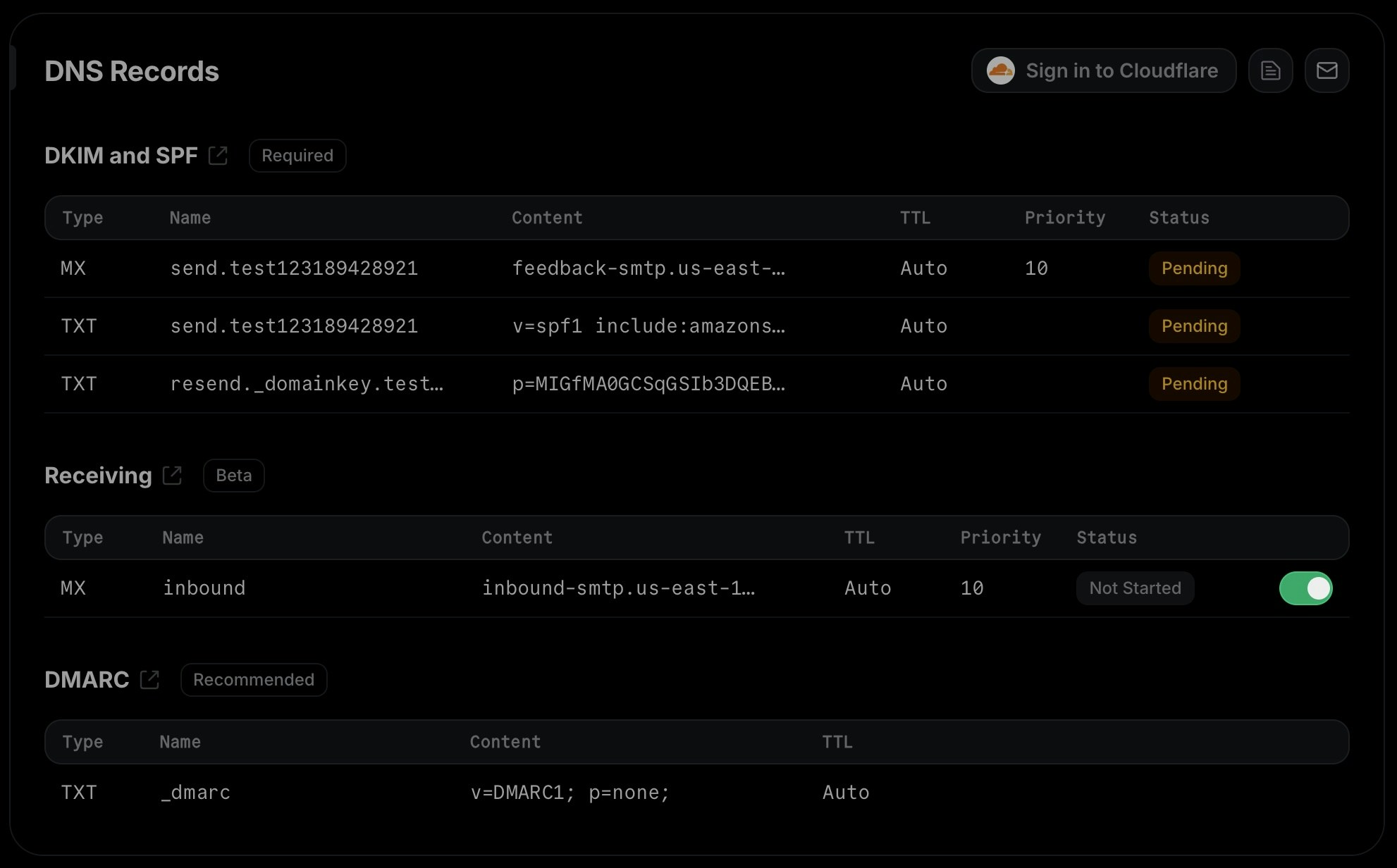 Enable Receiving Emails for a verified domain