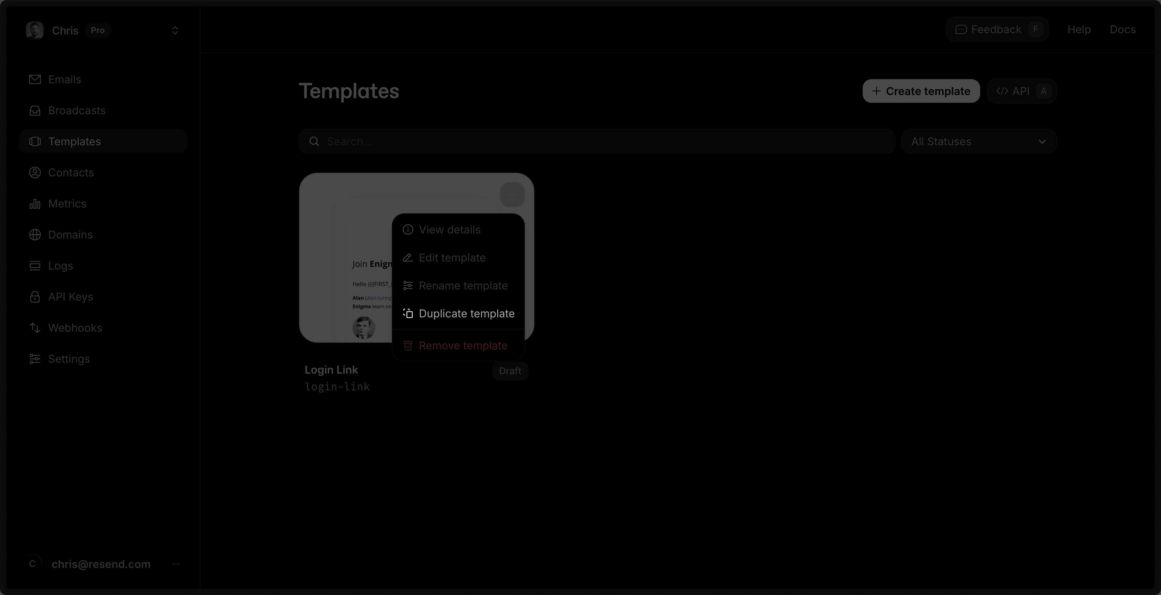Duplicate a template