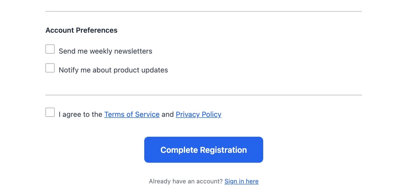 Example of a consent checkbox and unsubscribe link