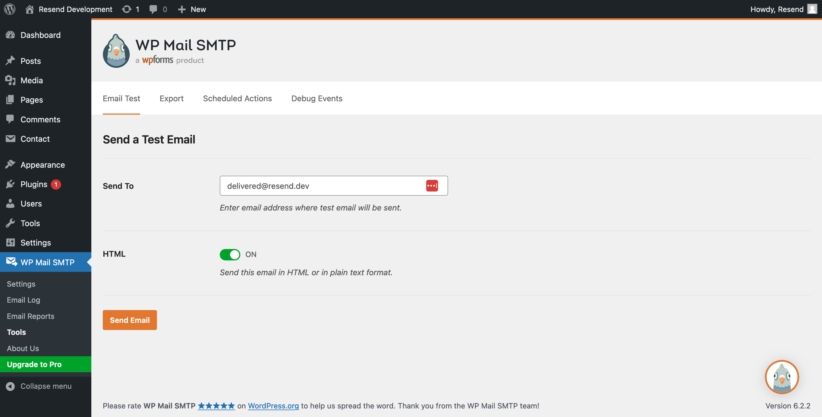 WP Mail SMTP - Send a Test Email