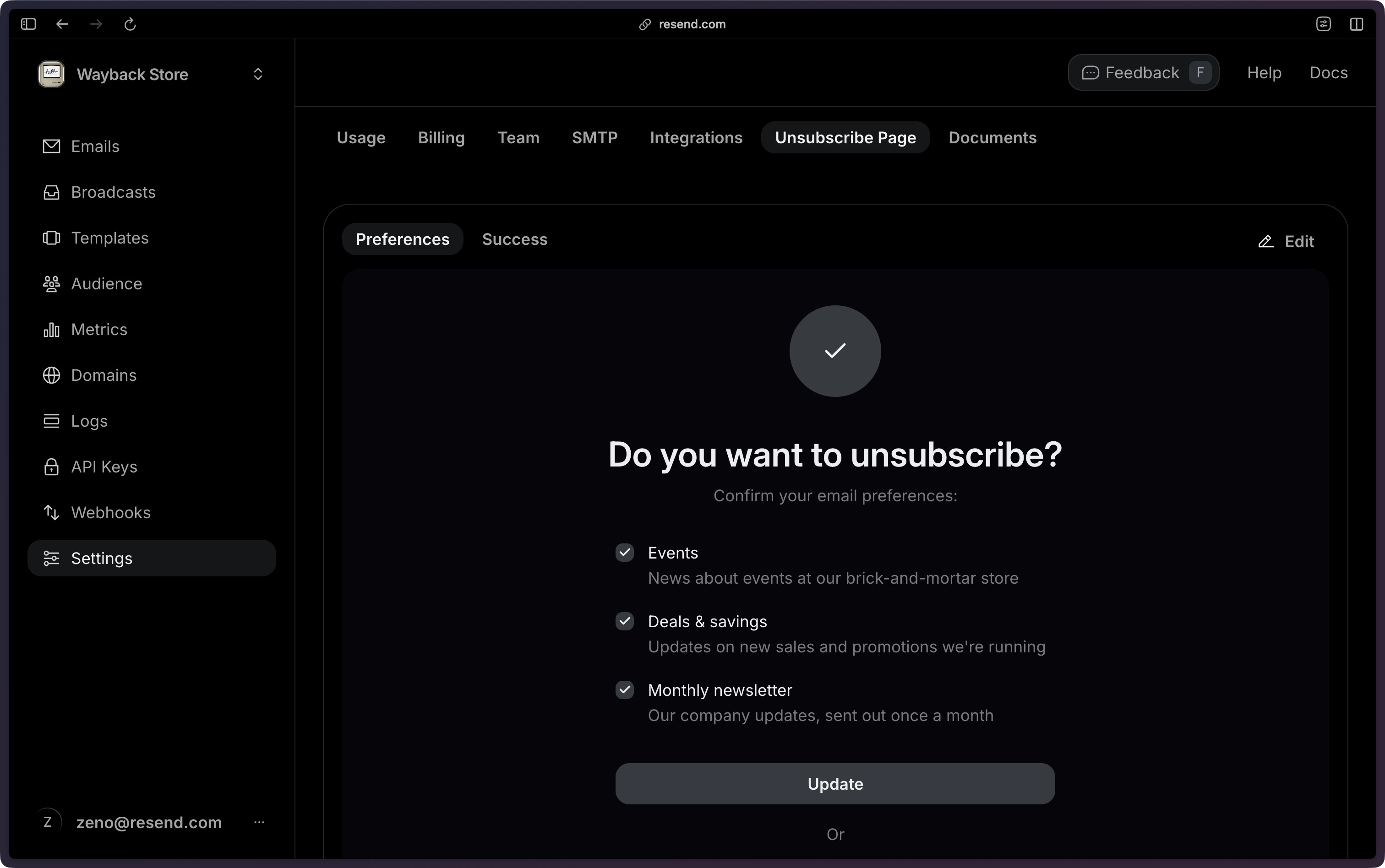 See Topics on the Unsubscribe Page