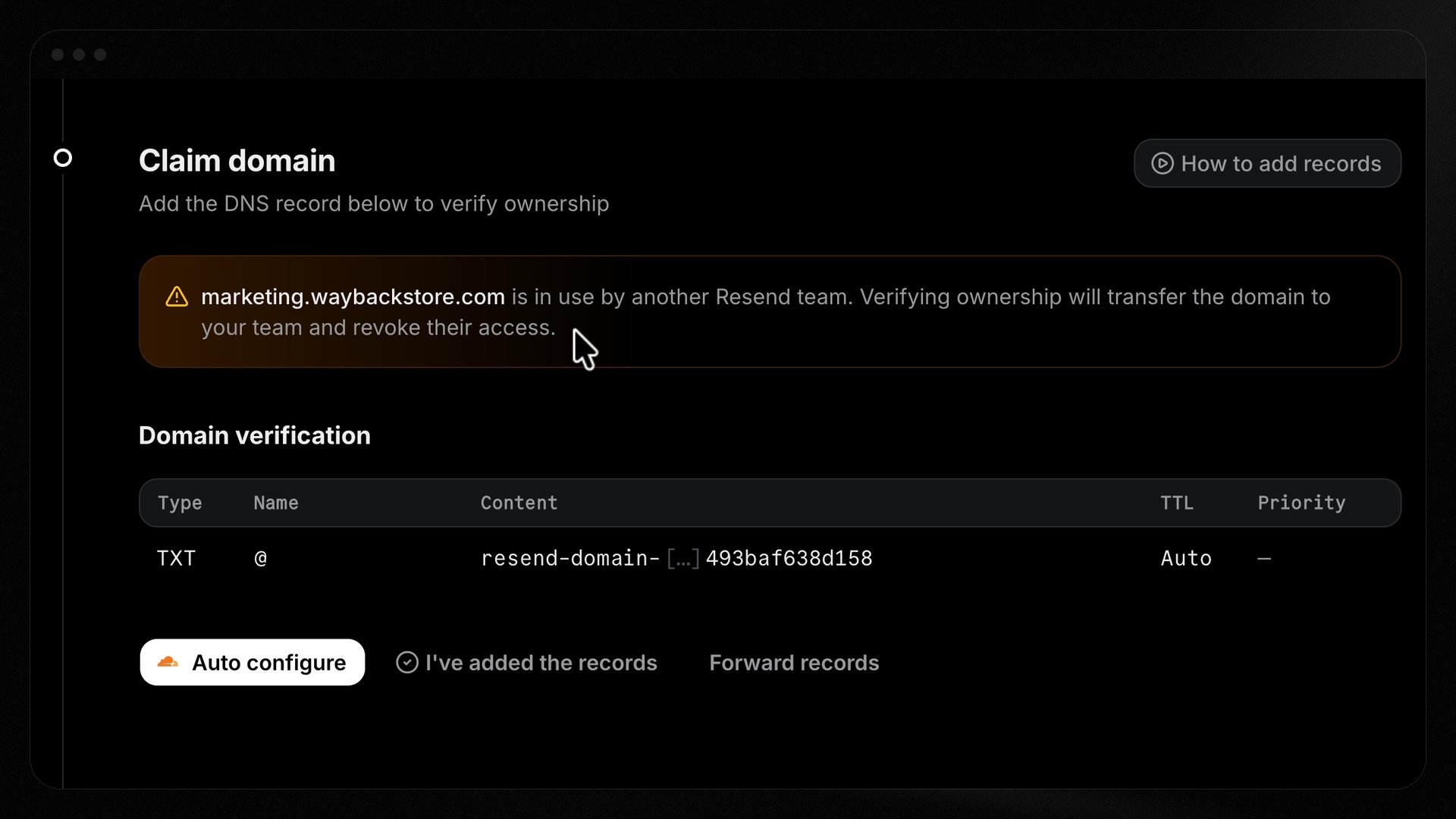 Domain claim