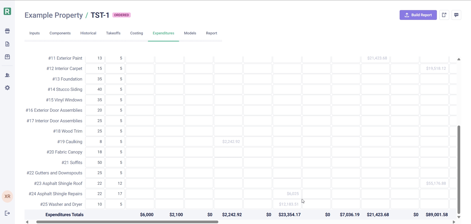 Expenditures tab showing cyclical repairs