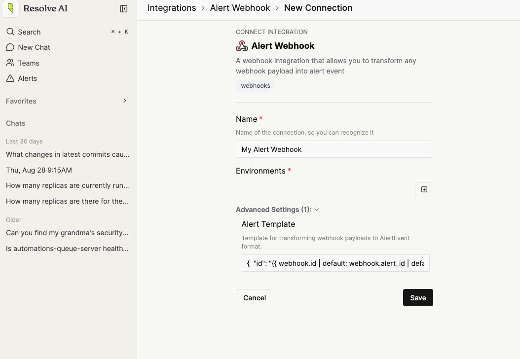 Alert Webhook Setup