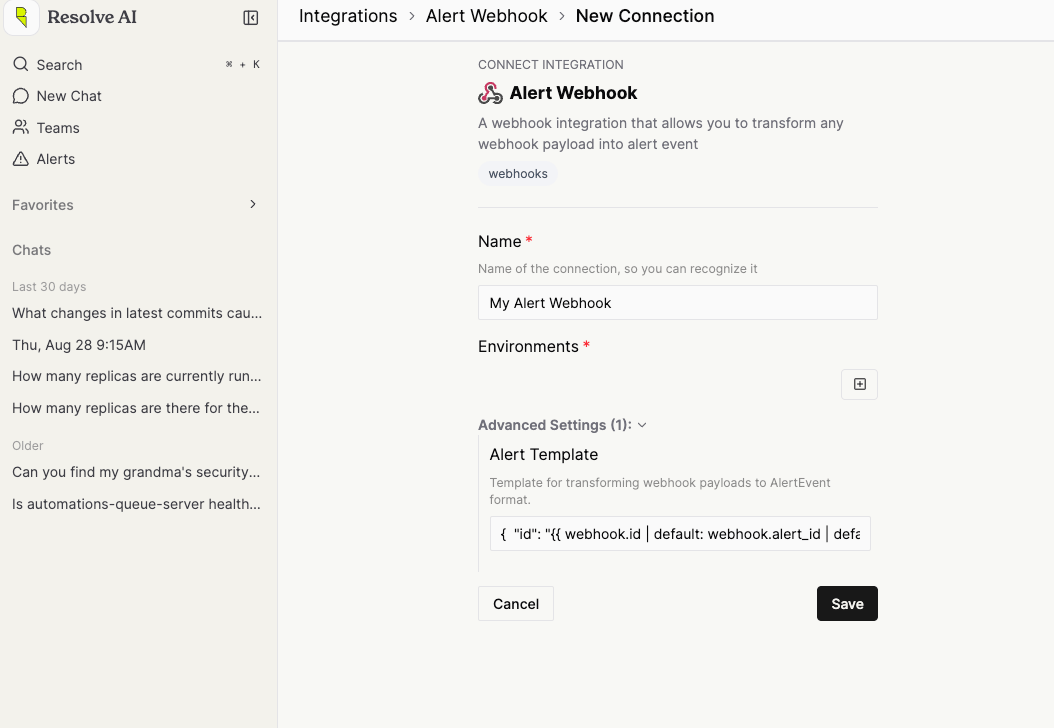 Alert Webhook Setup