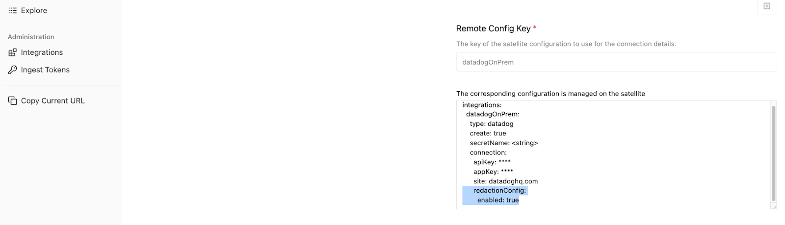 Enabled Redaction Config