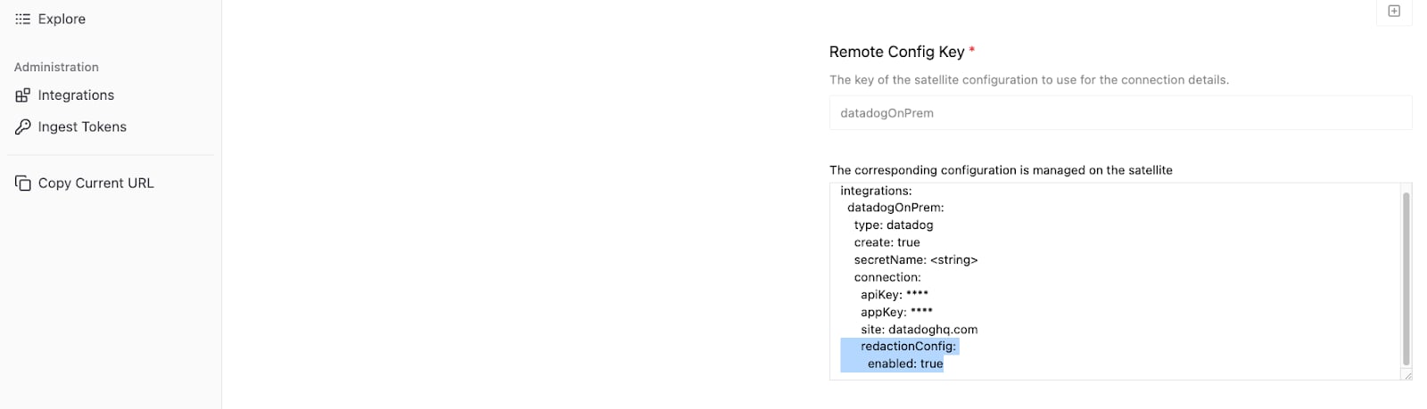 Enabled Redaction Config