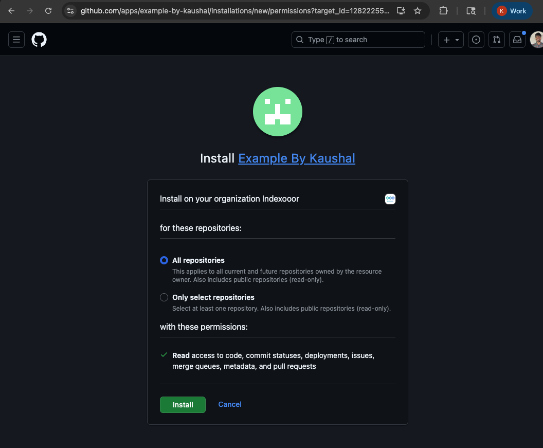 Choose repositories and confirm permissions