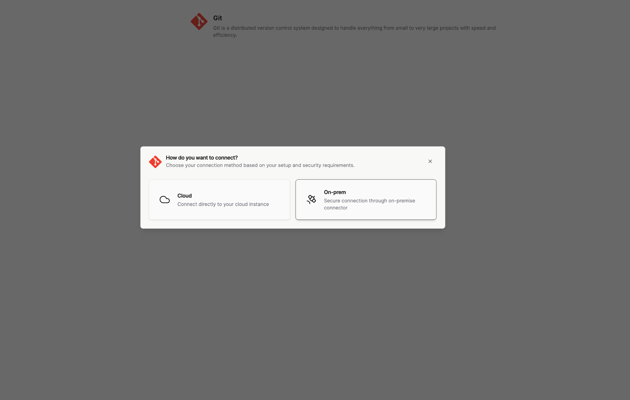 Choose Cloud vs On-prem in the integration setup