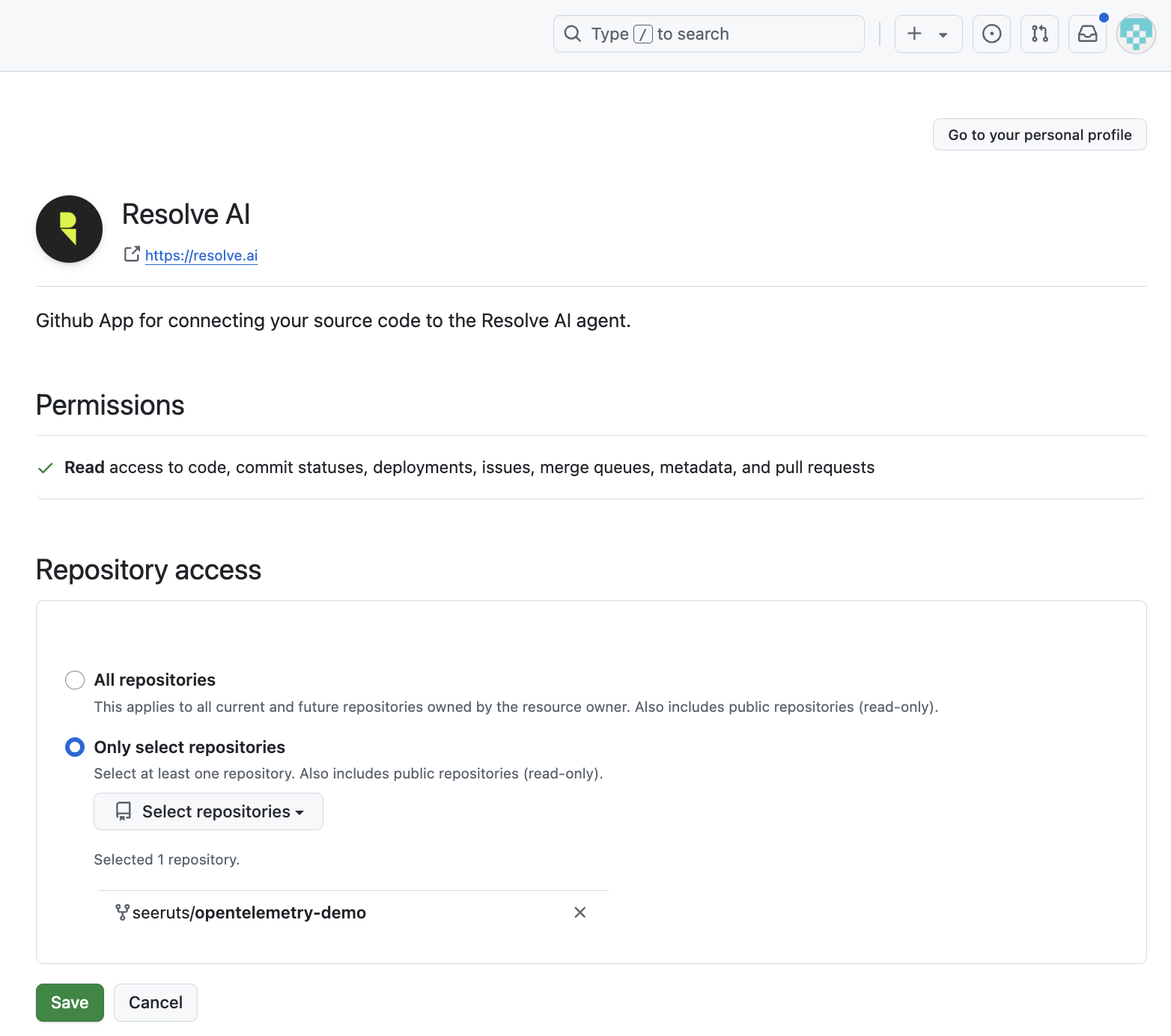 Select a GitHub repo