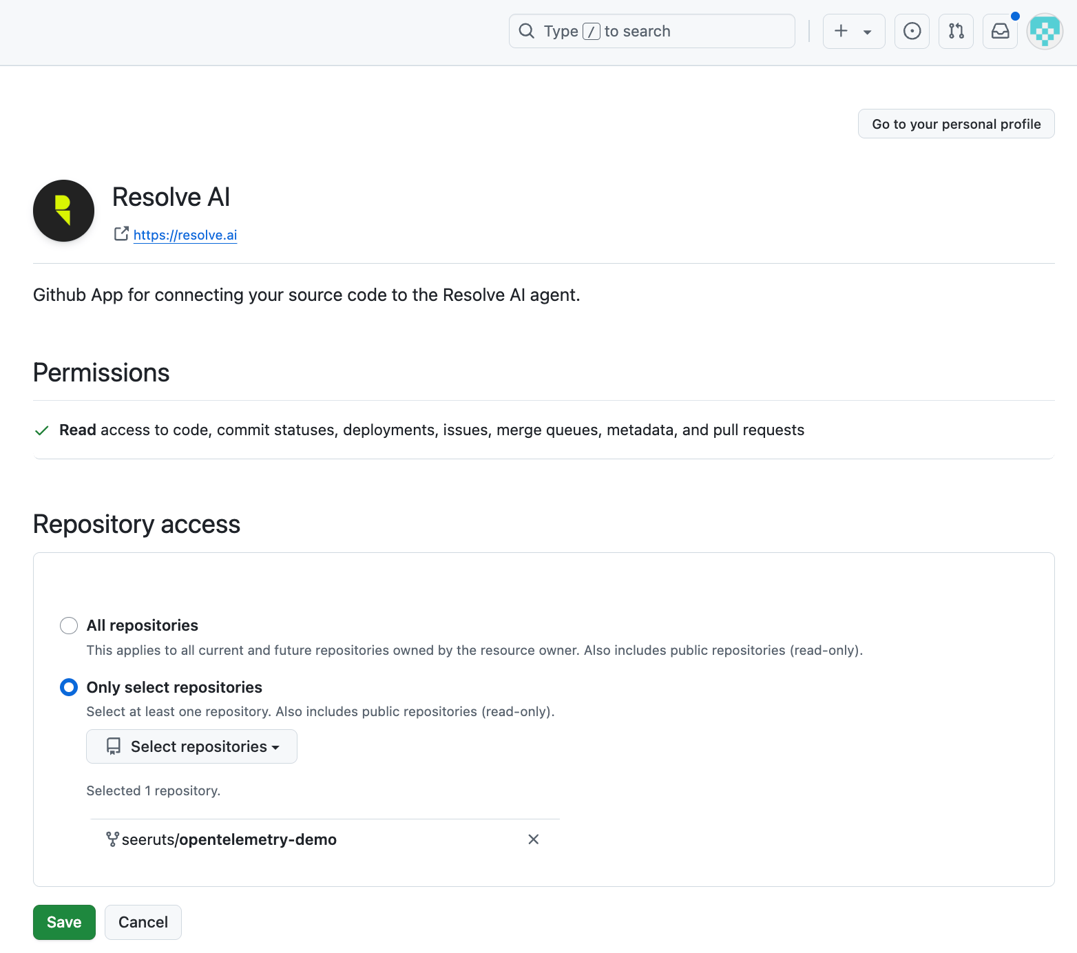 Select a GitHub repo