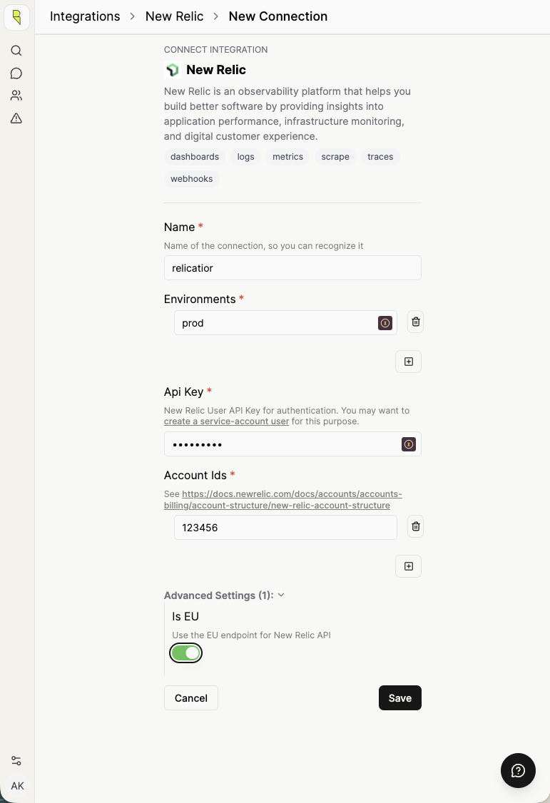 New Relic integration setup in Resolve