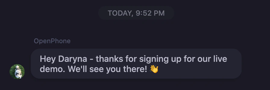 Automatic message sending for demo registration