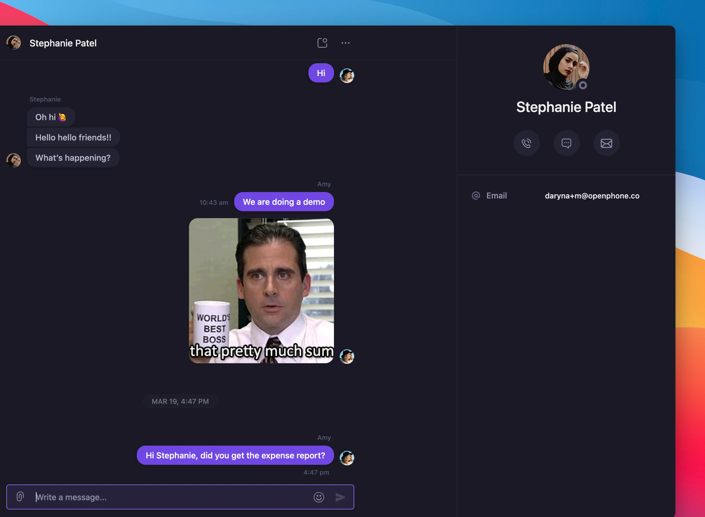 Direct messaging interface in Quo