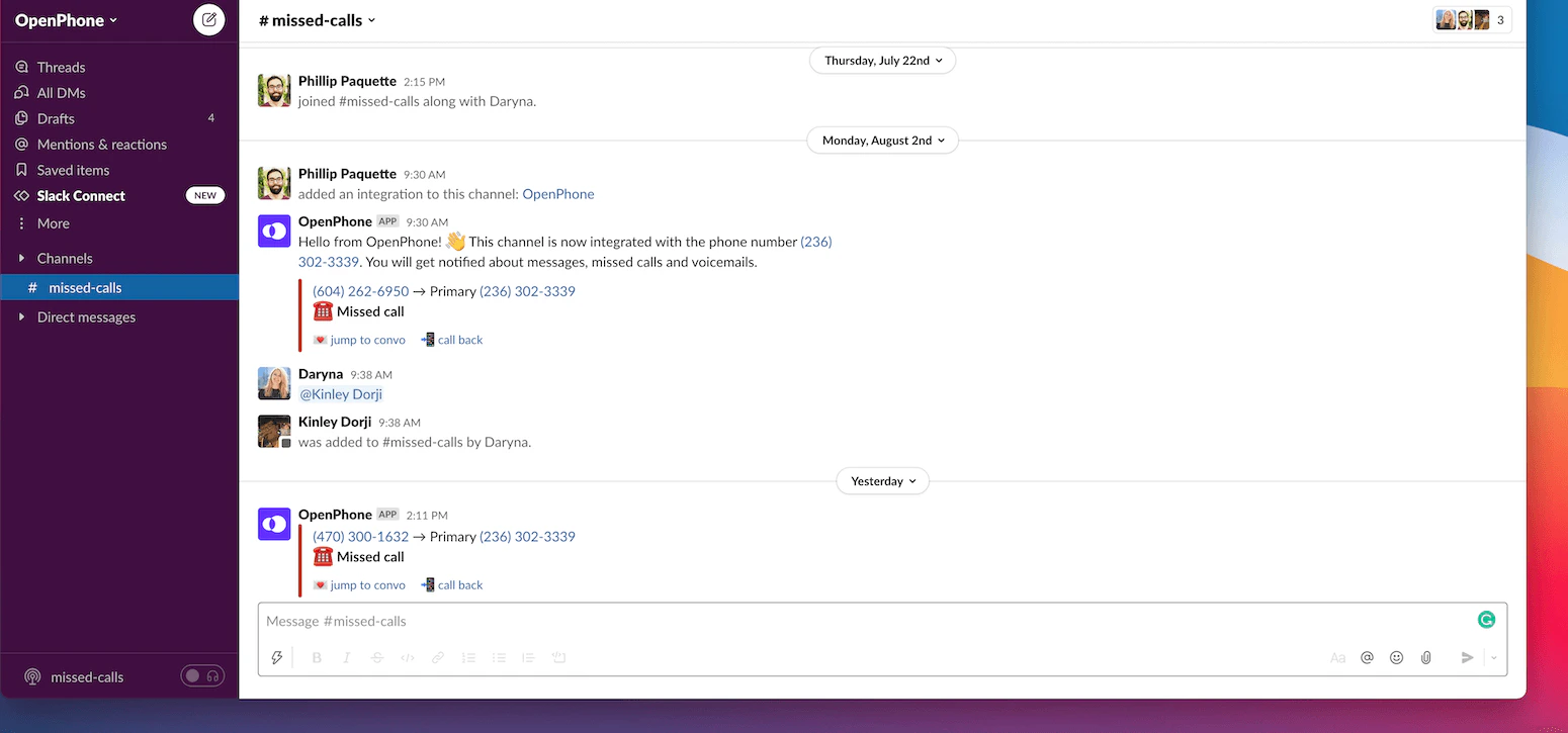 Quo notifications in Slack channel
