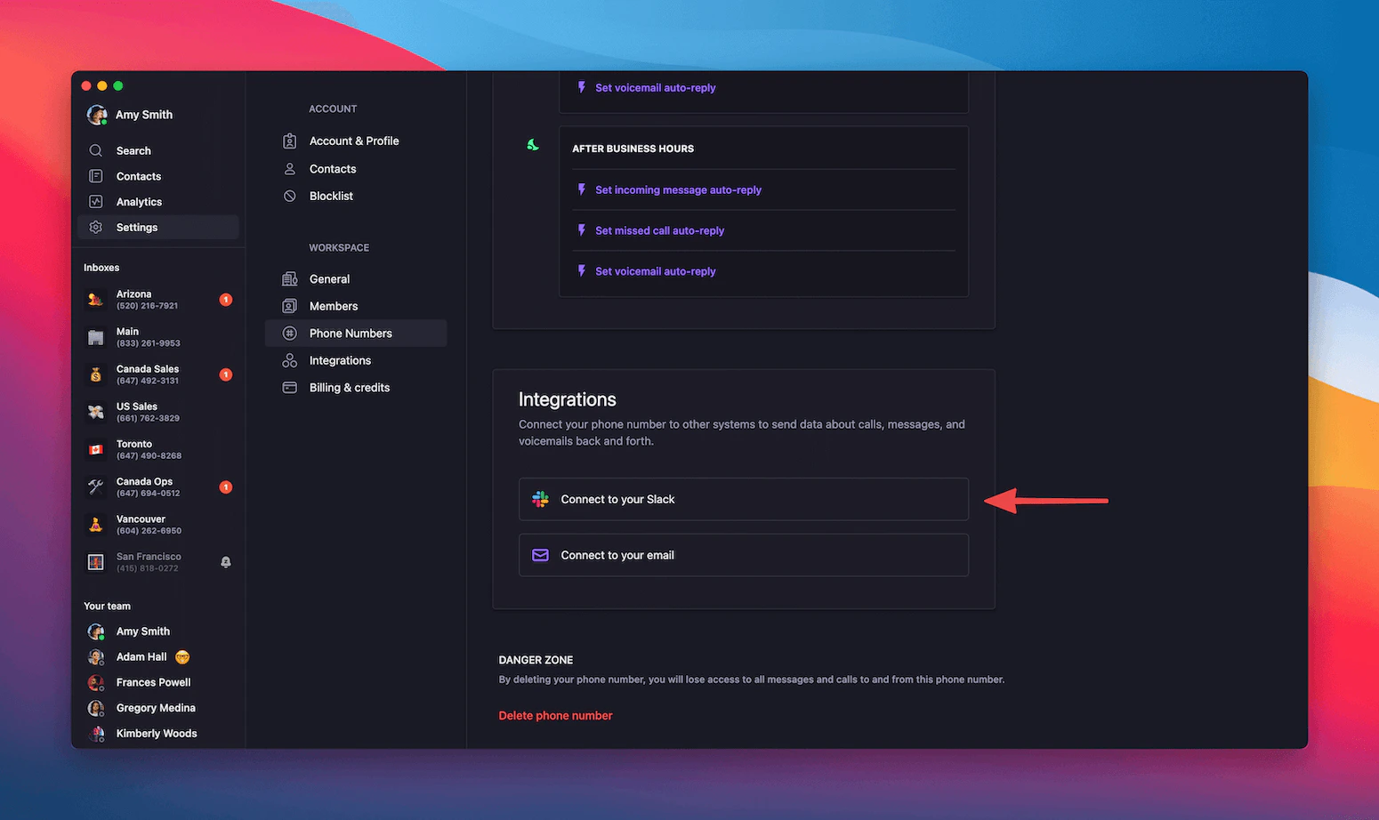 Slack integration setup interface