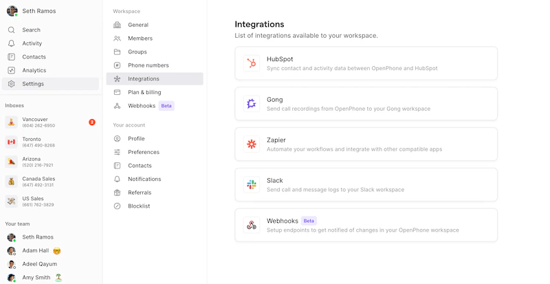Selecting Gong integration in Quo workspace