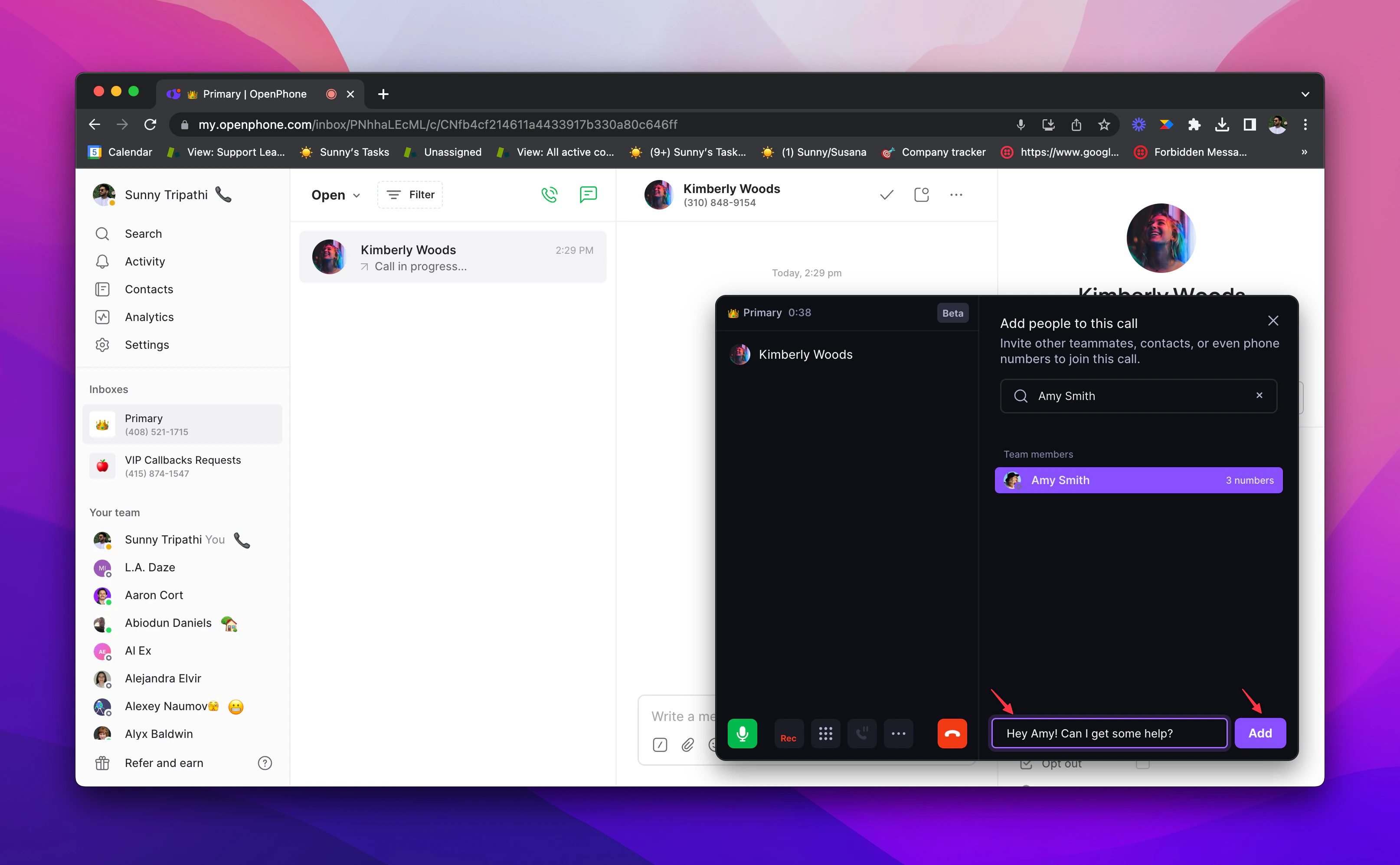 Participant invitation interface on desktop