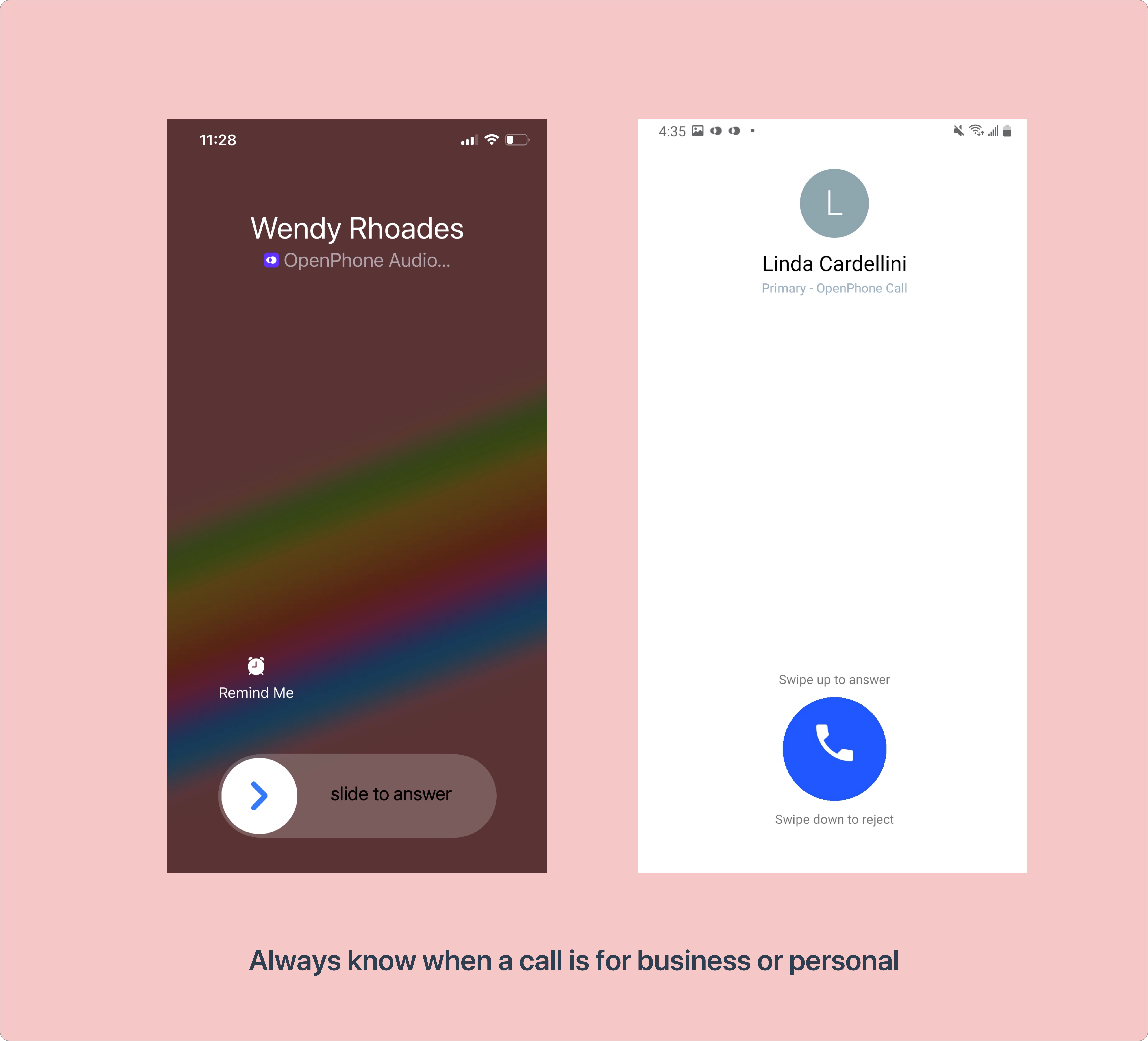 Incoming Quo call on mobile showing business number