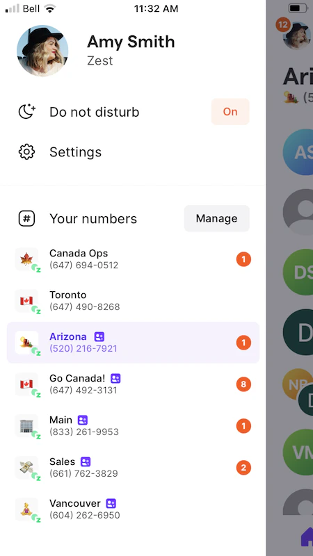Manage phone settings in mobile app