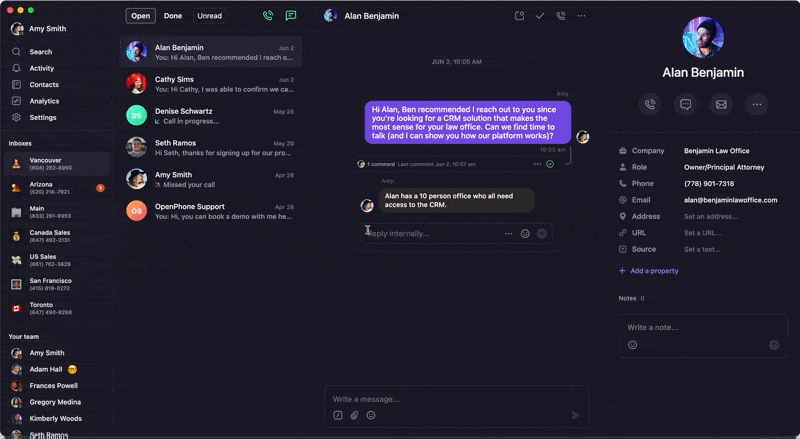 Muting a phone number in Quo web app