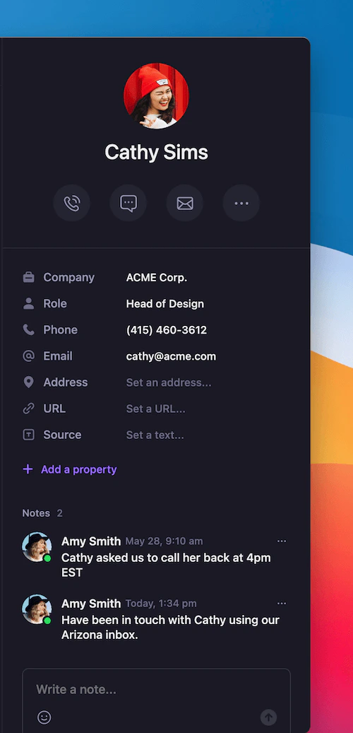 Adding notes to contacts for tracking