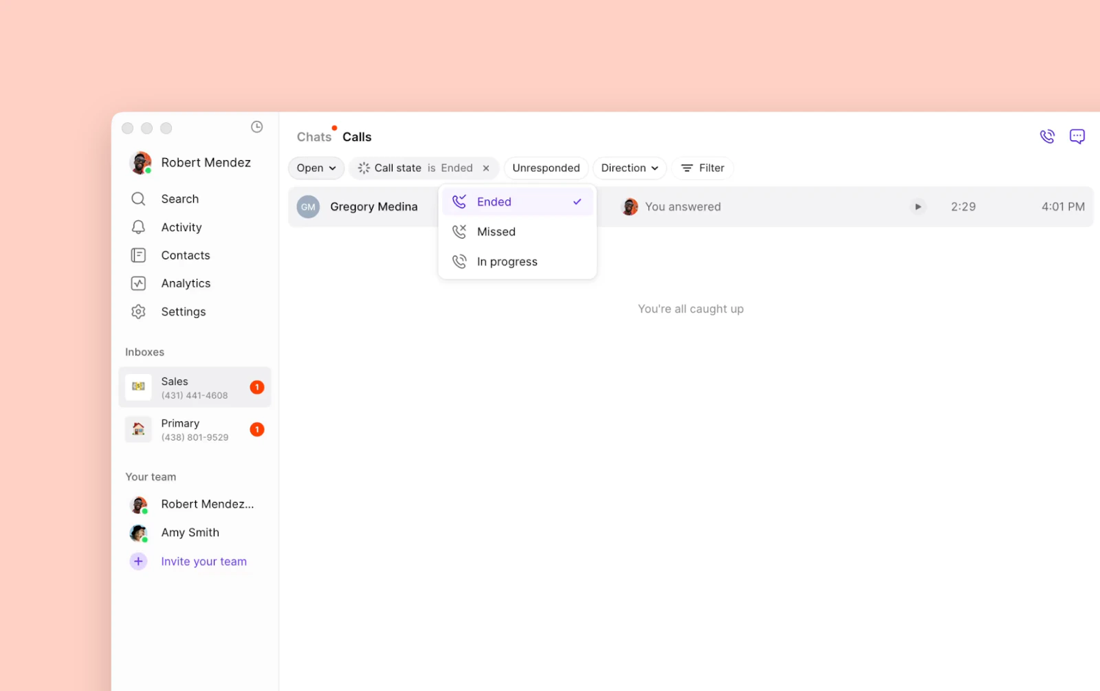 Call view filtering options