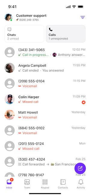 Accessing call views on mobile