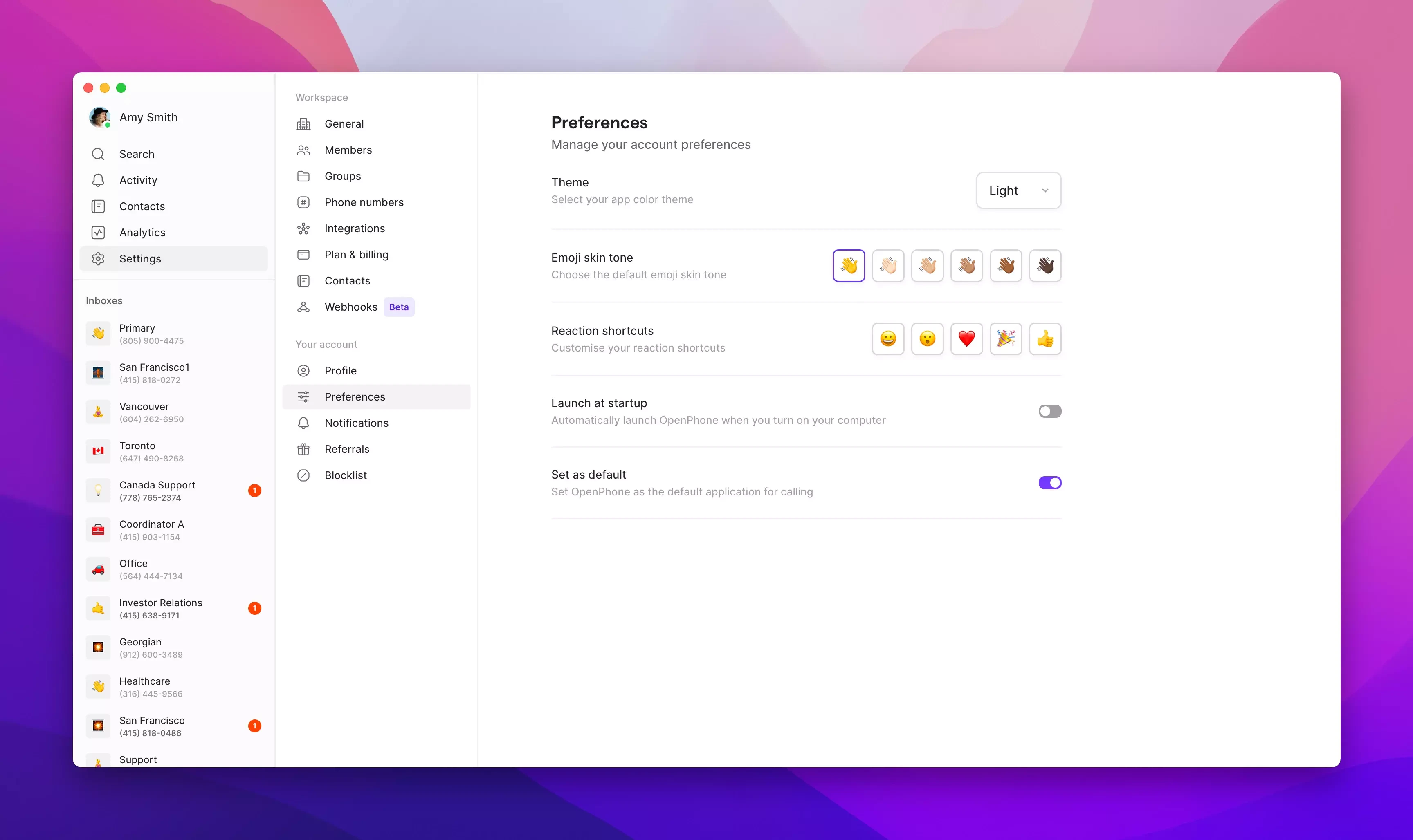Theme selection in Quo preferences