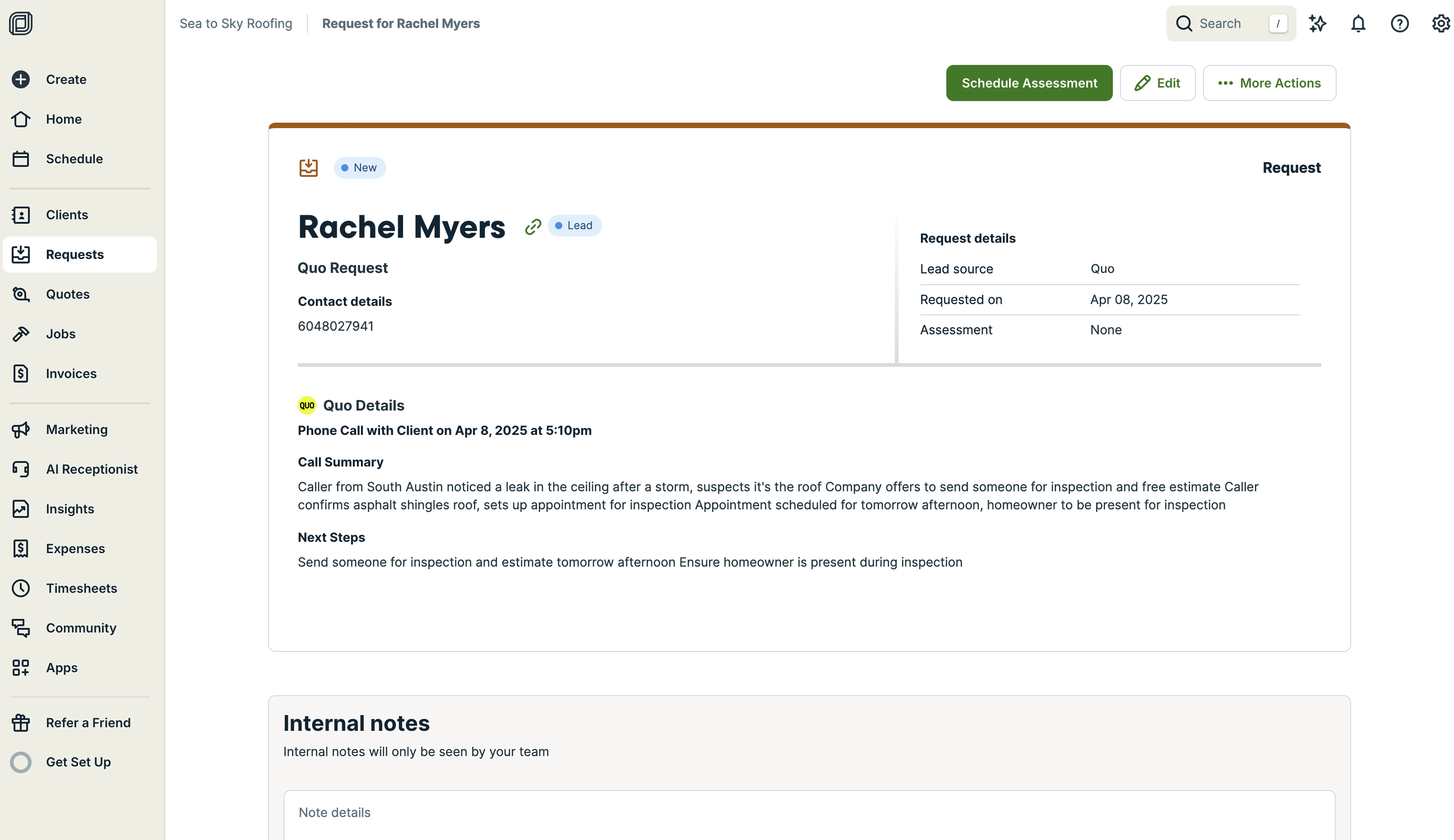 Jobber integration setup in Quo settings