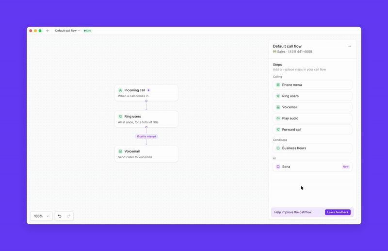 Adding play audio step in call flow builder