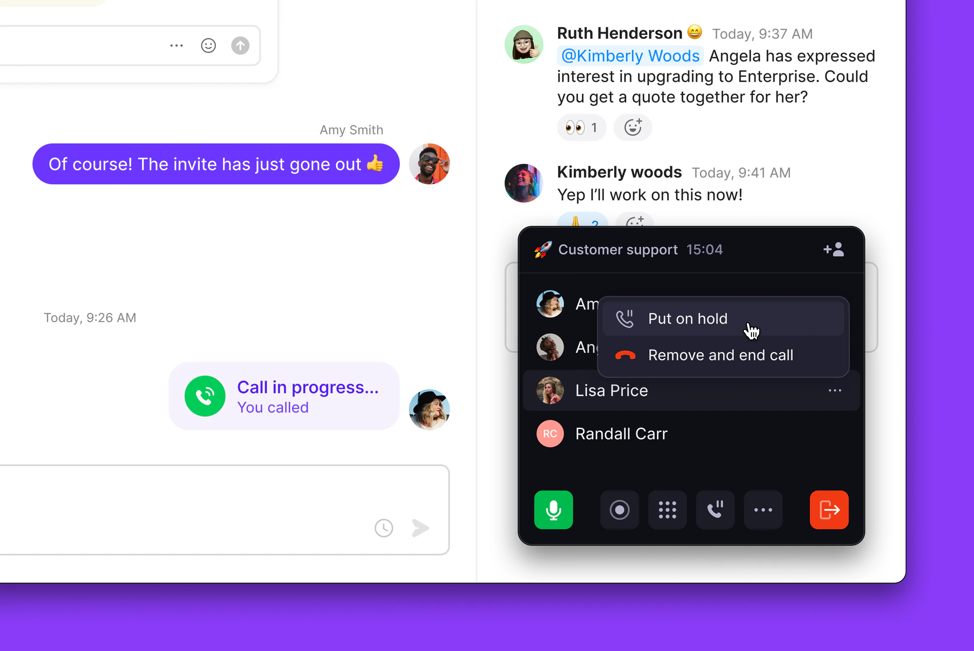 Individual call hold interface on desktop