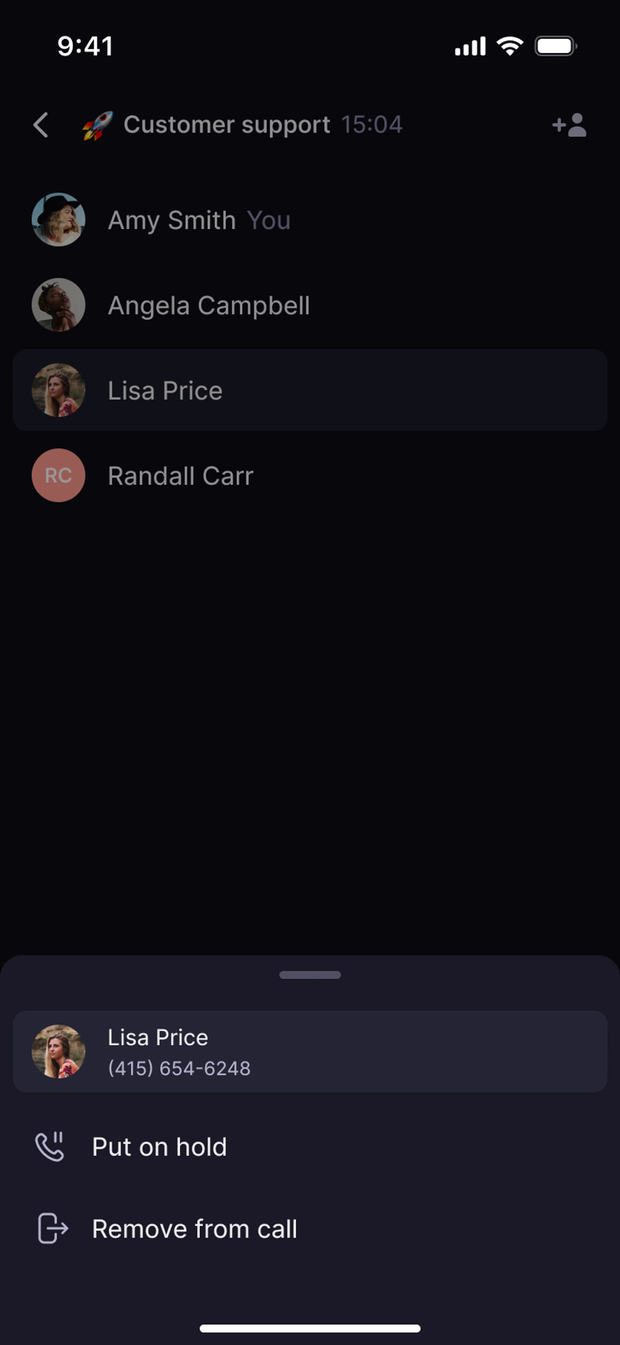 Individual call hold on mobile interface