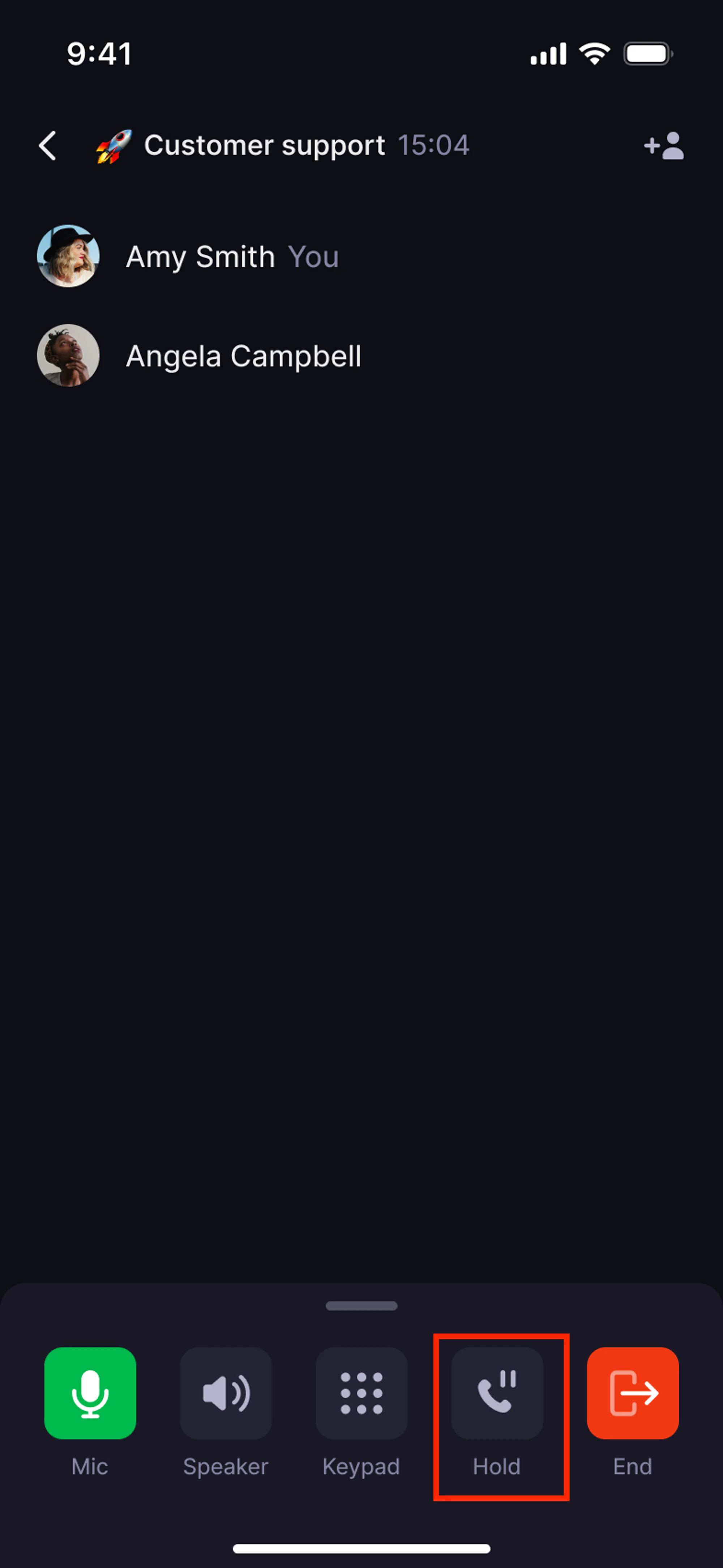 Group call hold controls on mobile