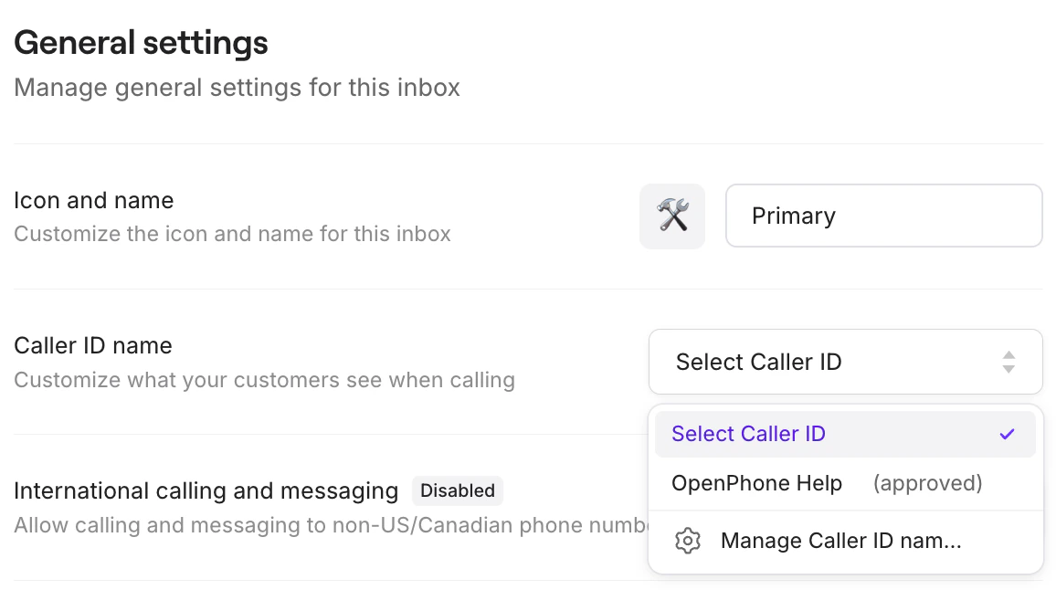 Managing caller ID for individual phone numbers