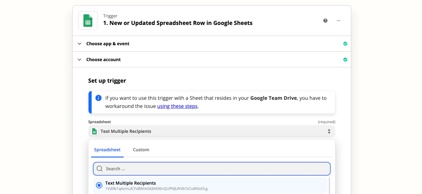 Choose Google Sheet Pn