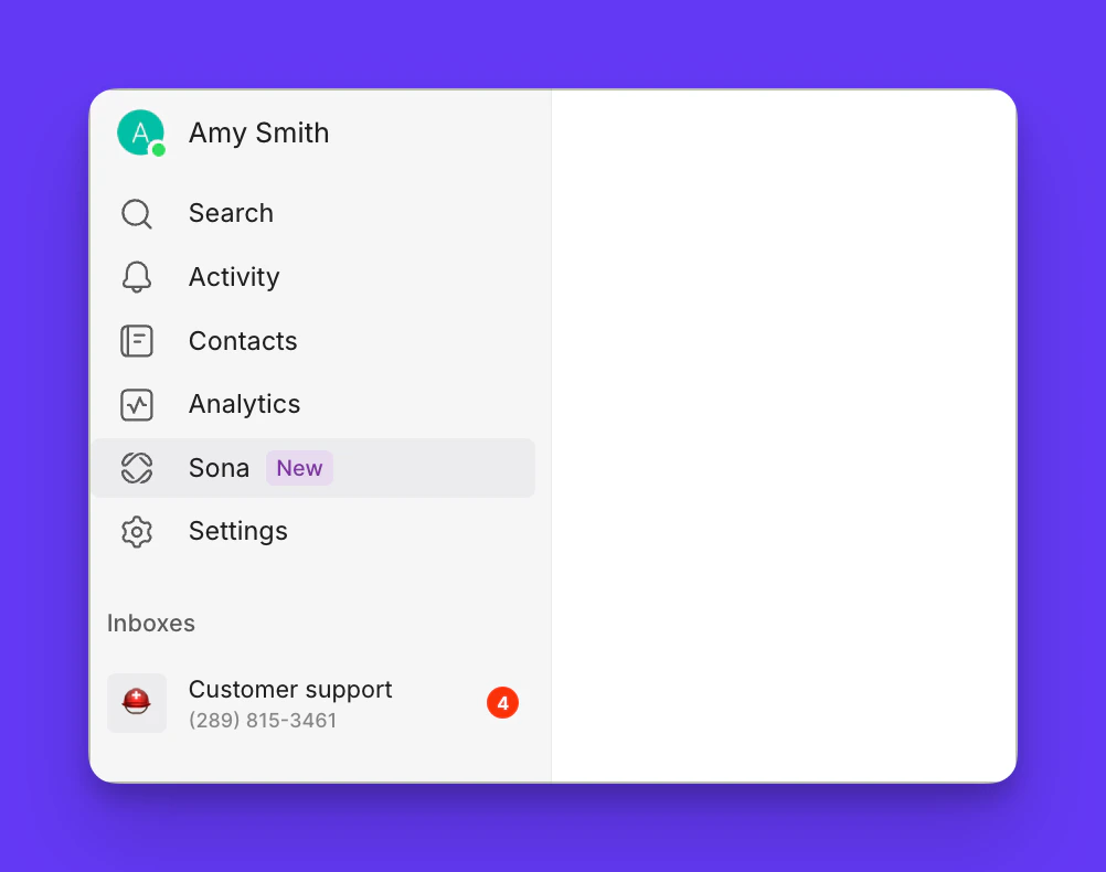 Accessing Sona from Quo sidebar
