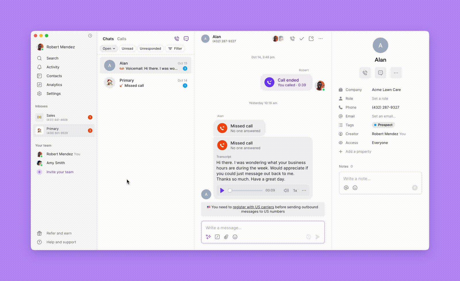 Quo inbox interface overview