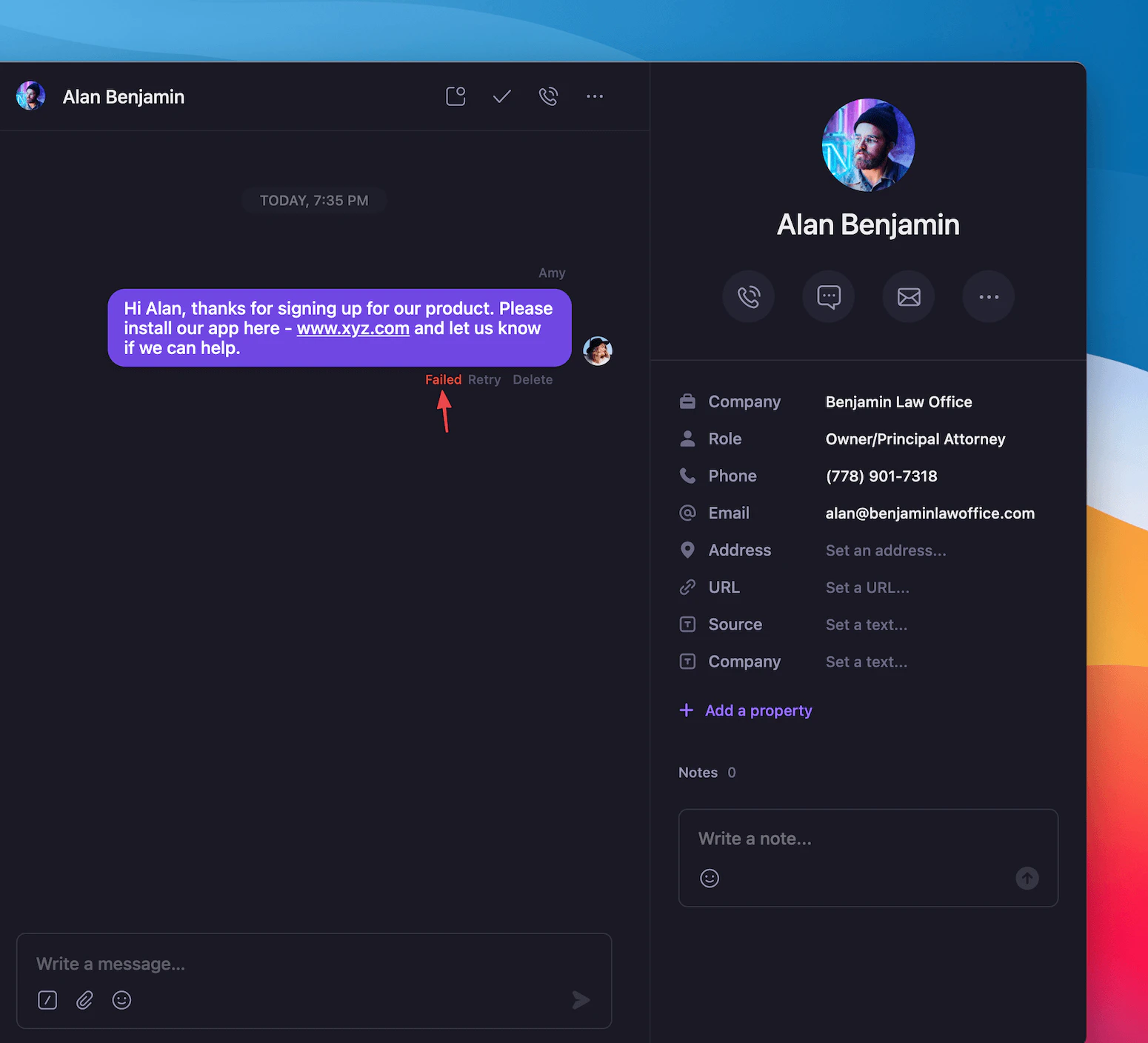 Failed message status when contact has opted out