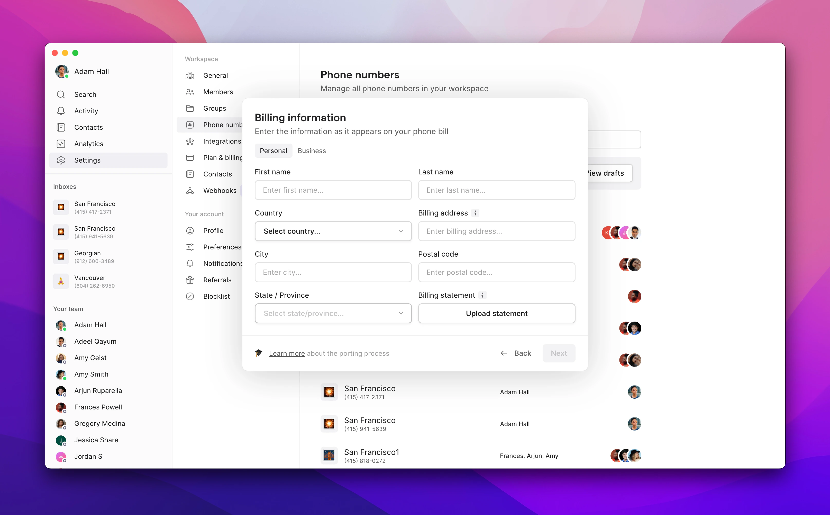 Provide billing information
