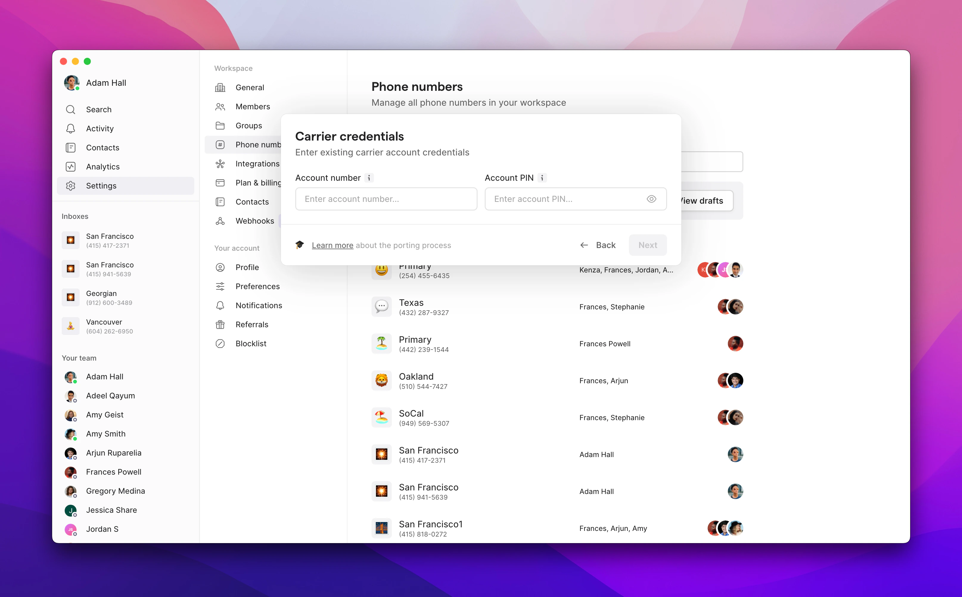 Enter carrier credentials