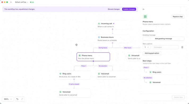 Adding and configuring phone menu options