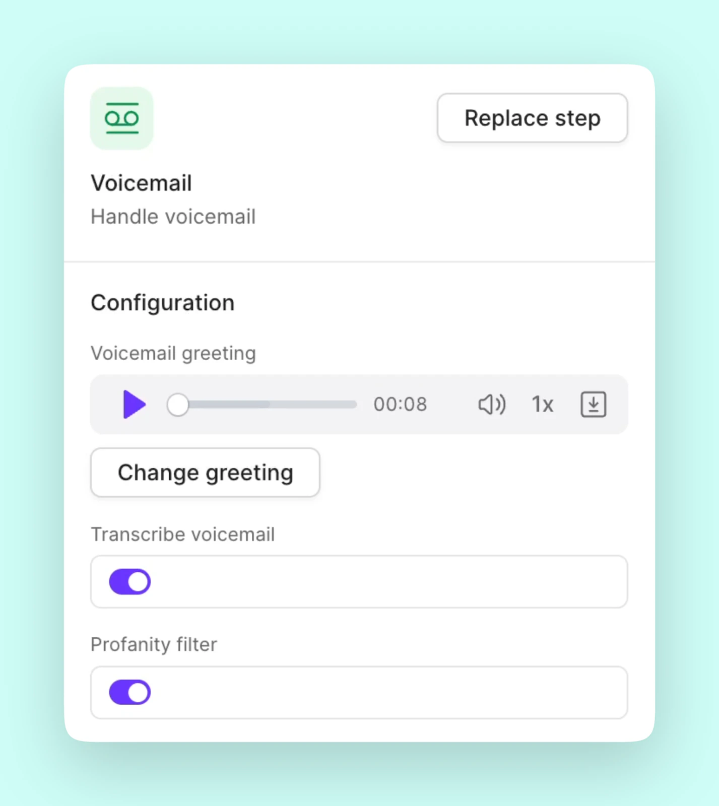 Voicemail configuration in call flow builder