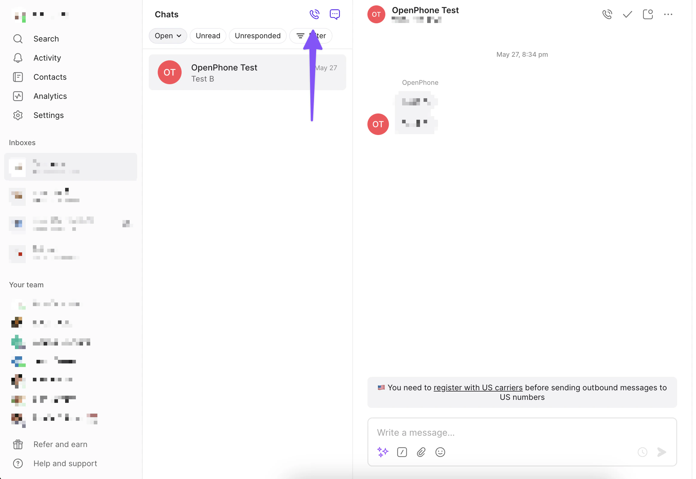 Call button in conversation view