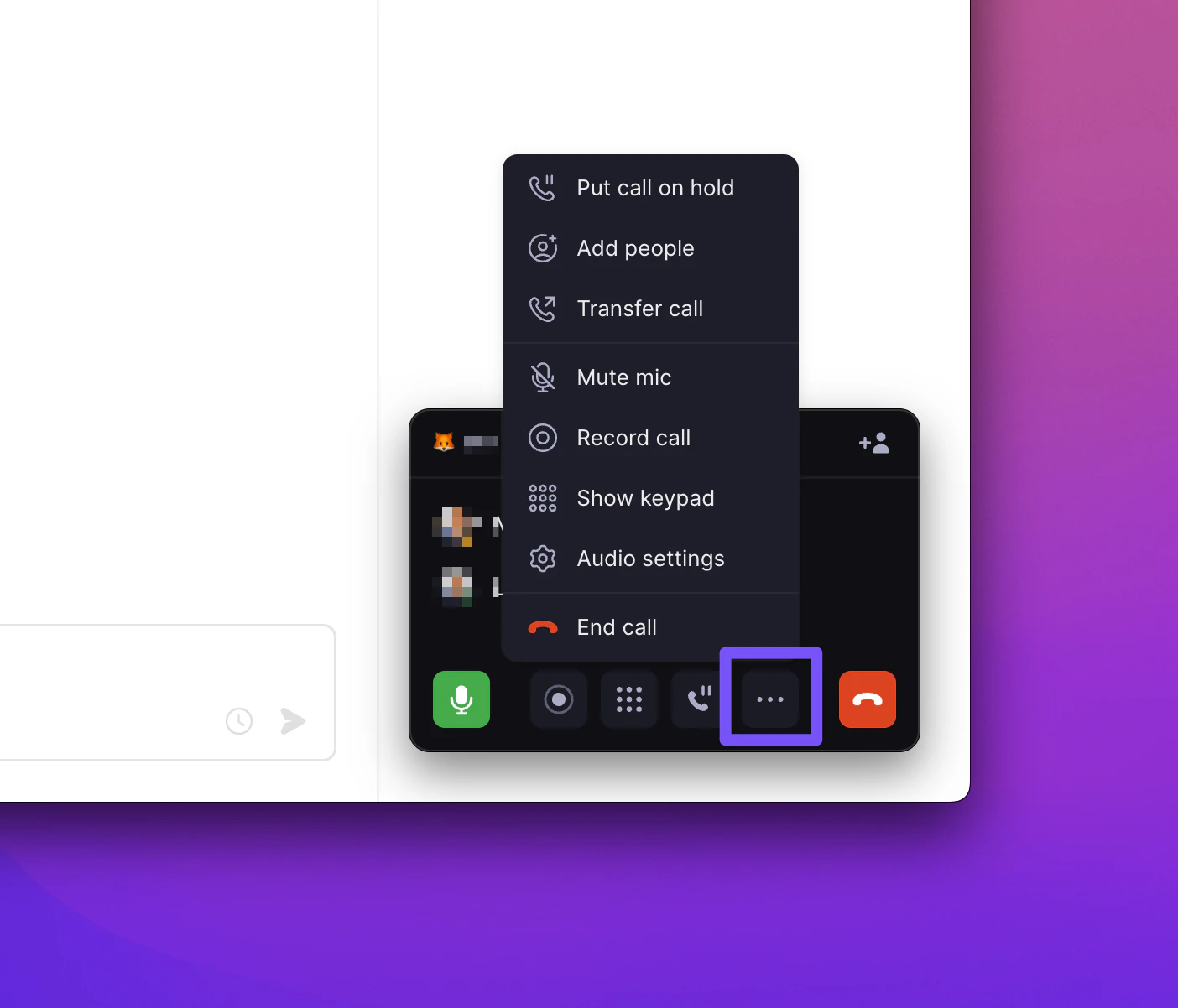 Audio settings during a call