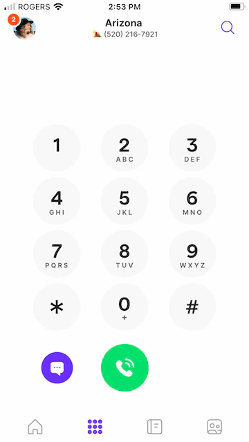 Dial pad in Quo mobile app