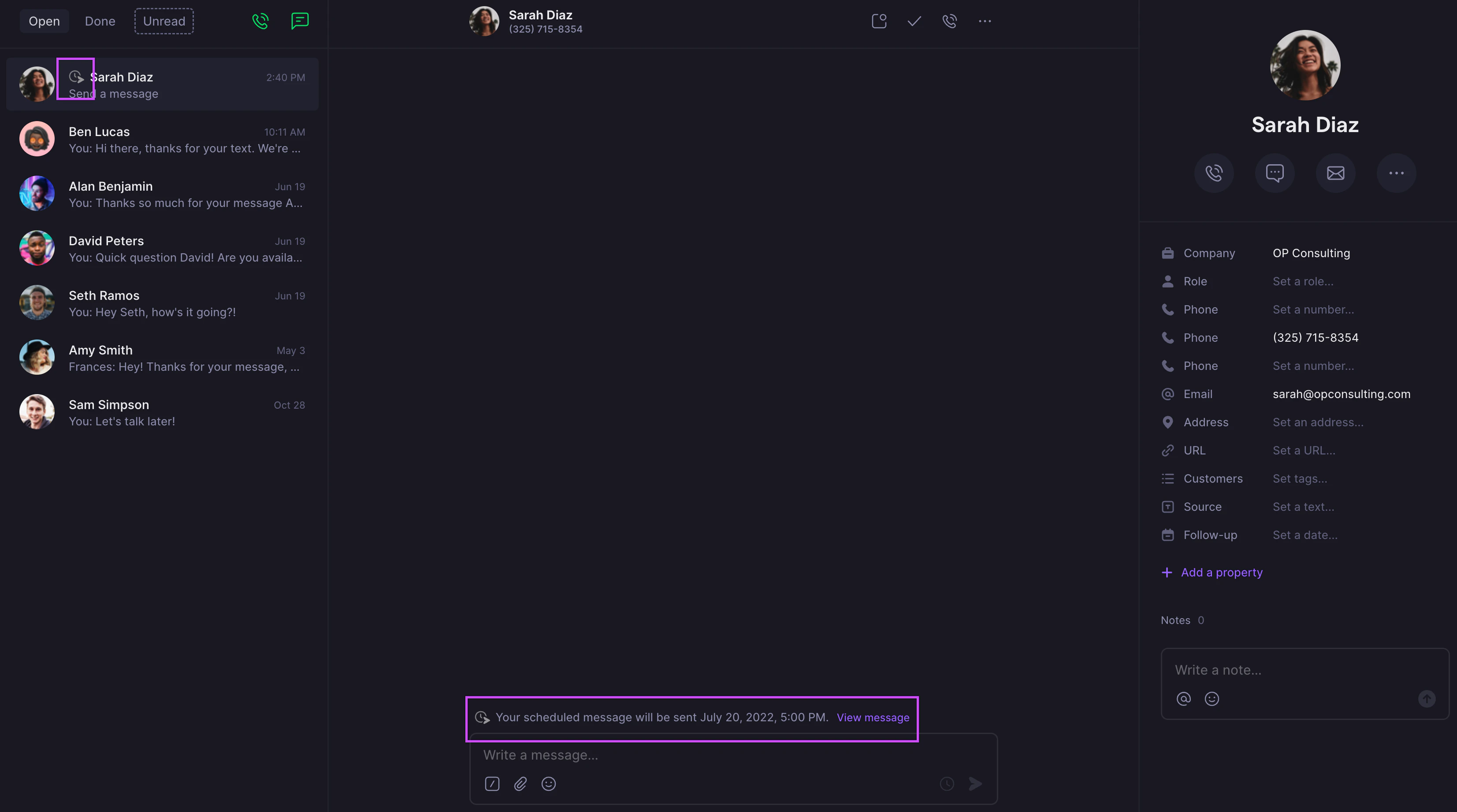 Visual indicators for scheduled messages